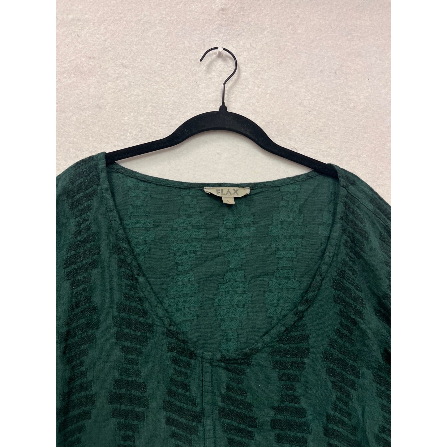 Flax Green Patterned Linen-Cotton Blend Long Sleeve Top Size L #167A