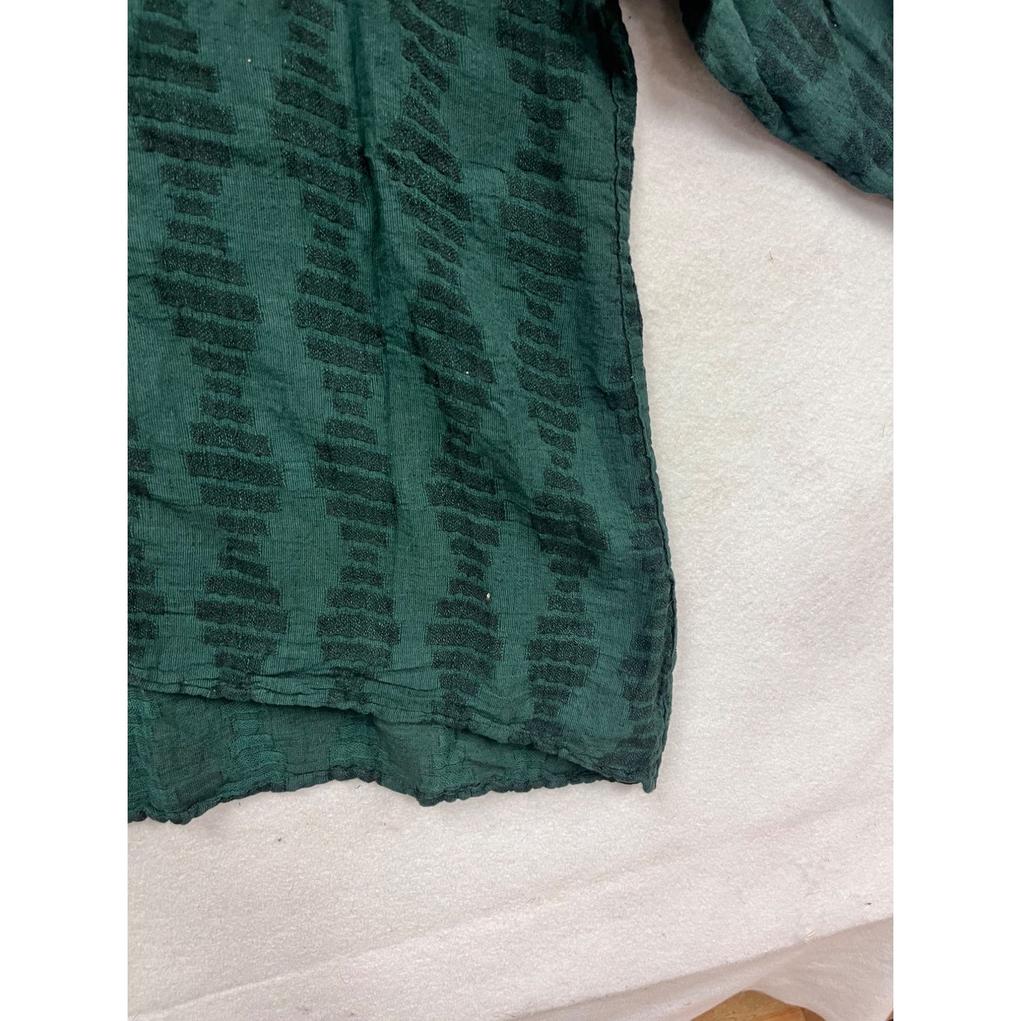 Flax Green Patterned Linen-Cotton Blend Long Sleeve Top Size L #167A