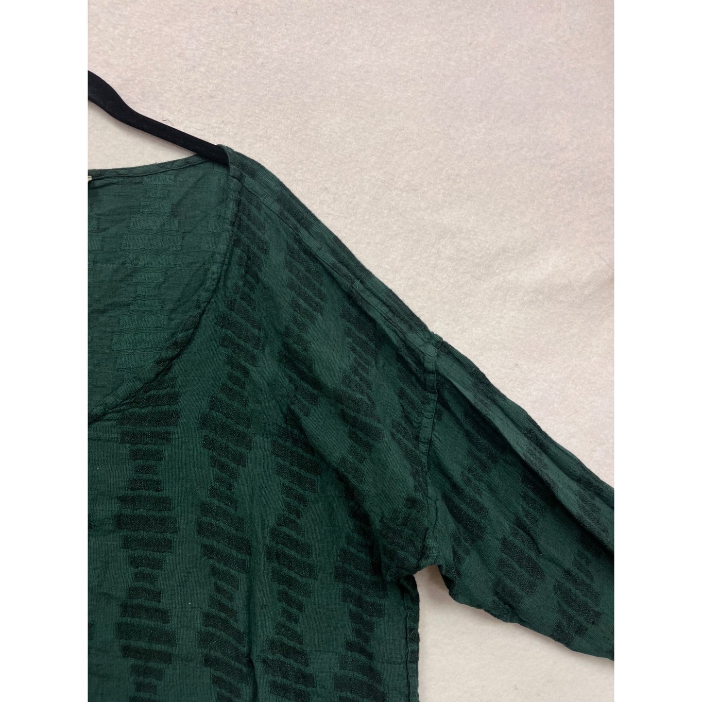 Flax Green Patterned Linen-Cotton Blend Long Sleeve Top Size L #167A