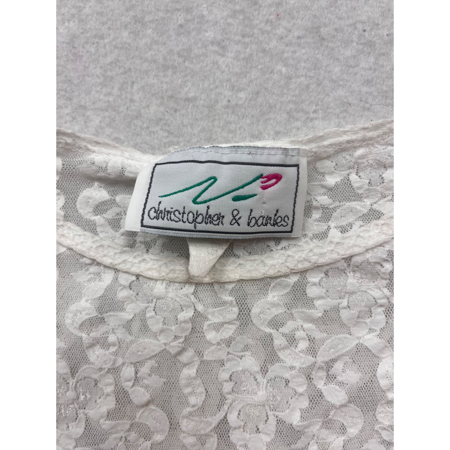 Vintage Christopher & Banks Lace Long Sleeve Top S White USA #352A
