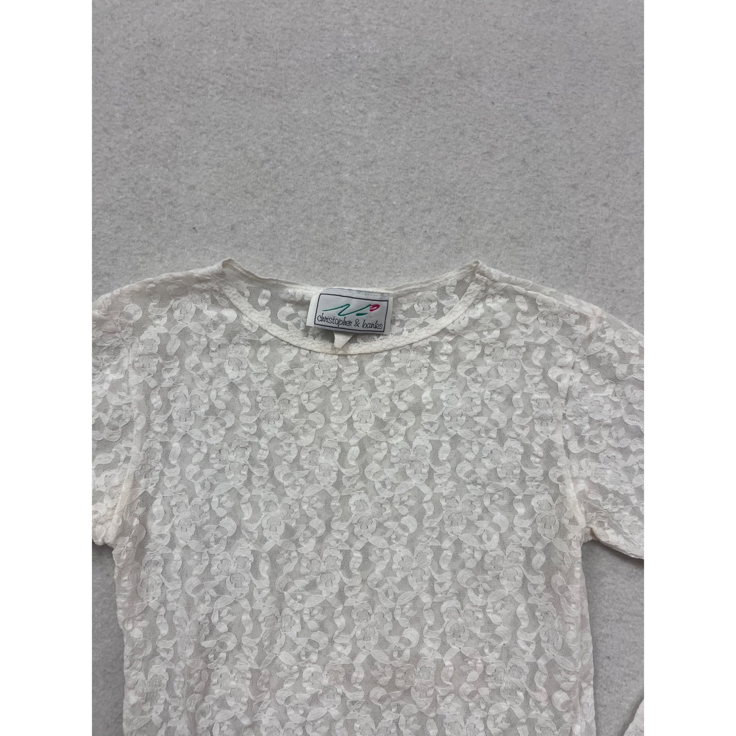 Vintage Christopher & Banks Lace Long Sleeve Top S White USA #352A
