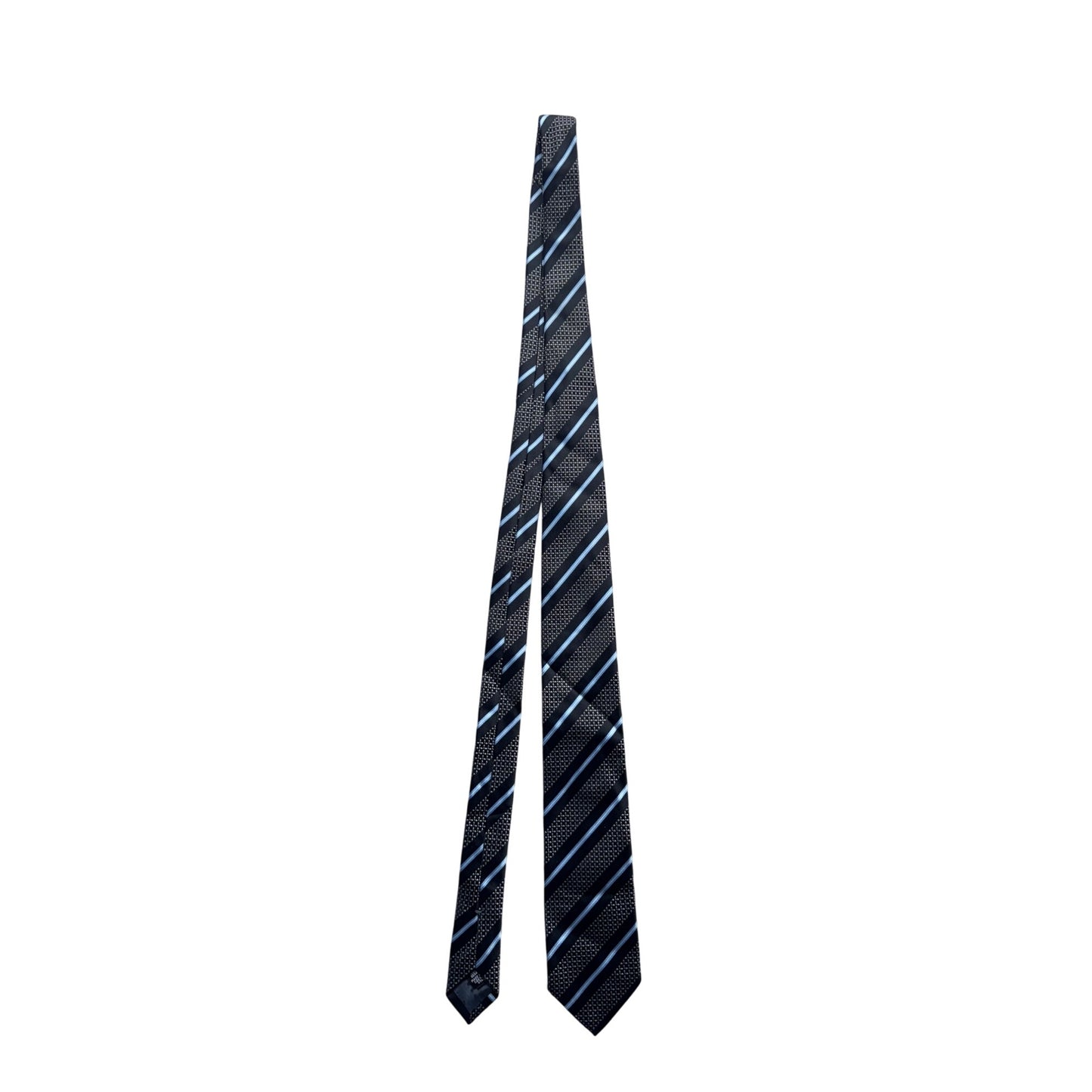 Hugo Boss Black & Blue Striped Silk Tie Made In Italy Classic Design 89B