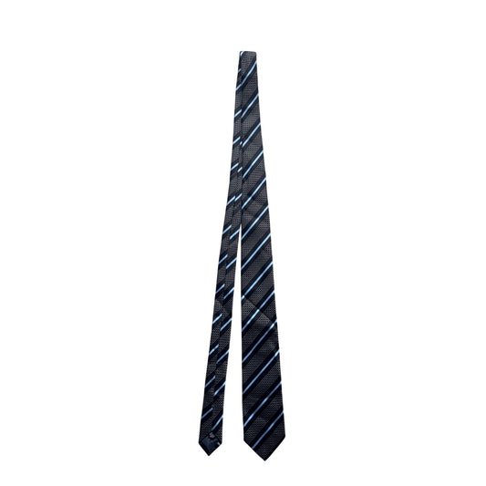 Hugo Boss Black & Blue Striped Silk Tie Made In Italy Classic Design 89B