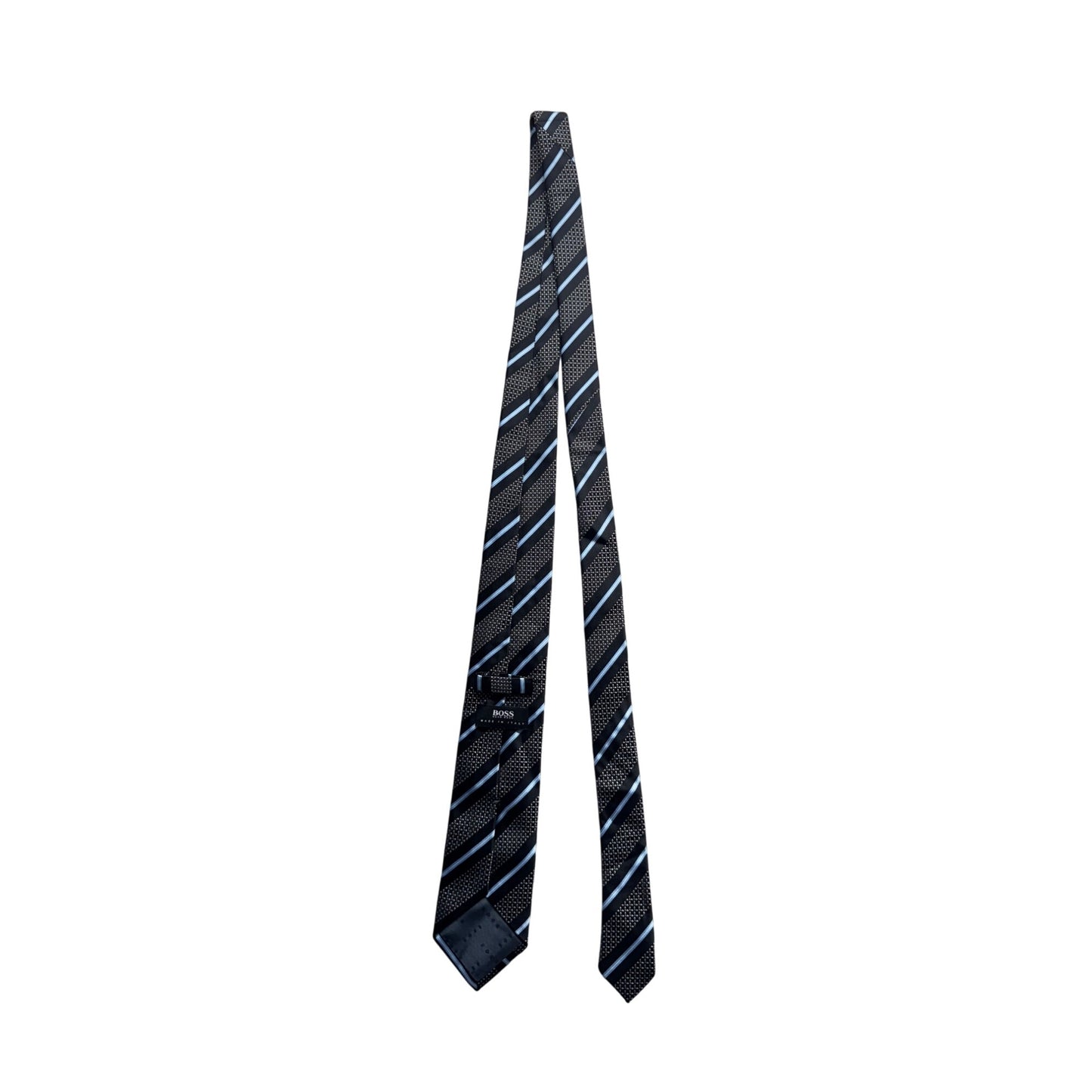 Hugo Boss Black & Blue Striped Silk Tie Made In Italy Classic Design 89B