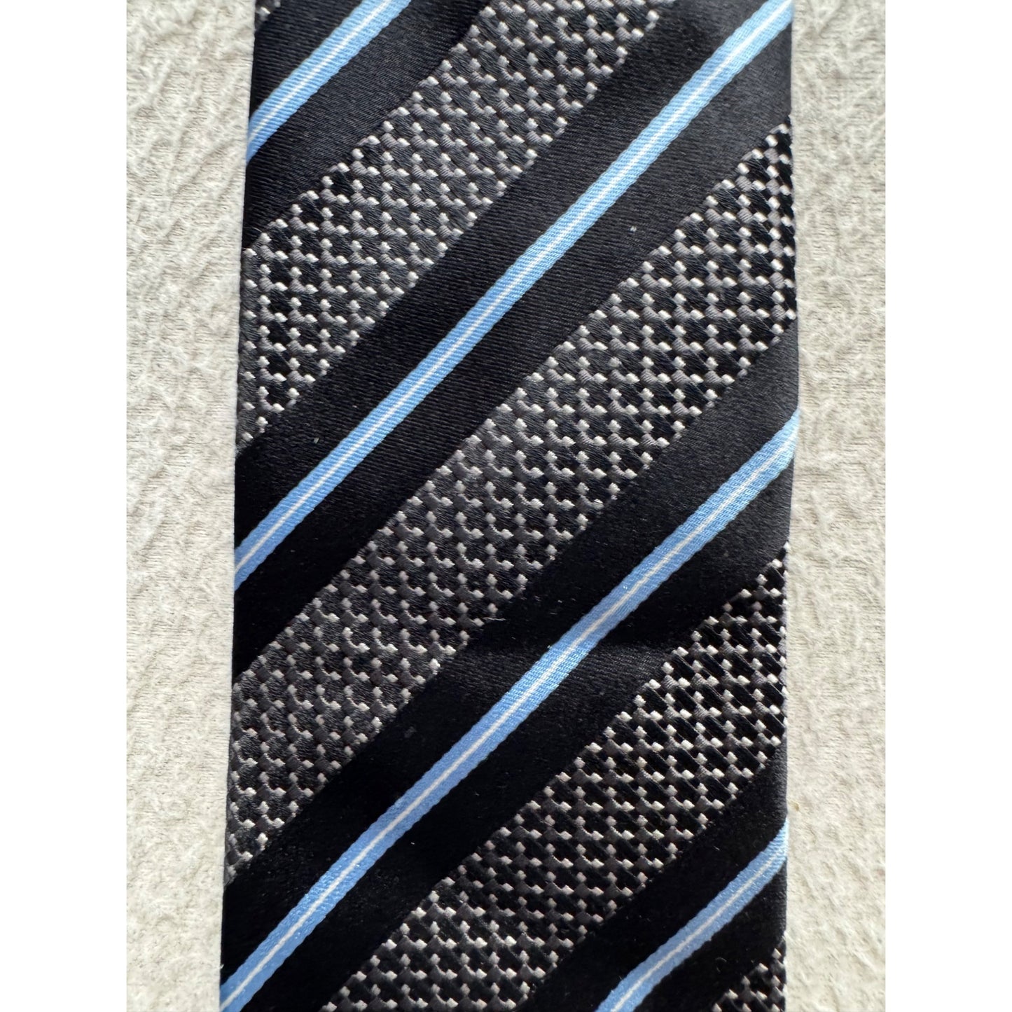 Hugo Boss Black & Blue Striped Silk Tie Made In Italy Classic Design 89B