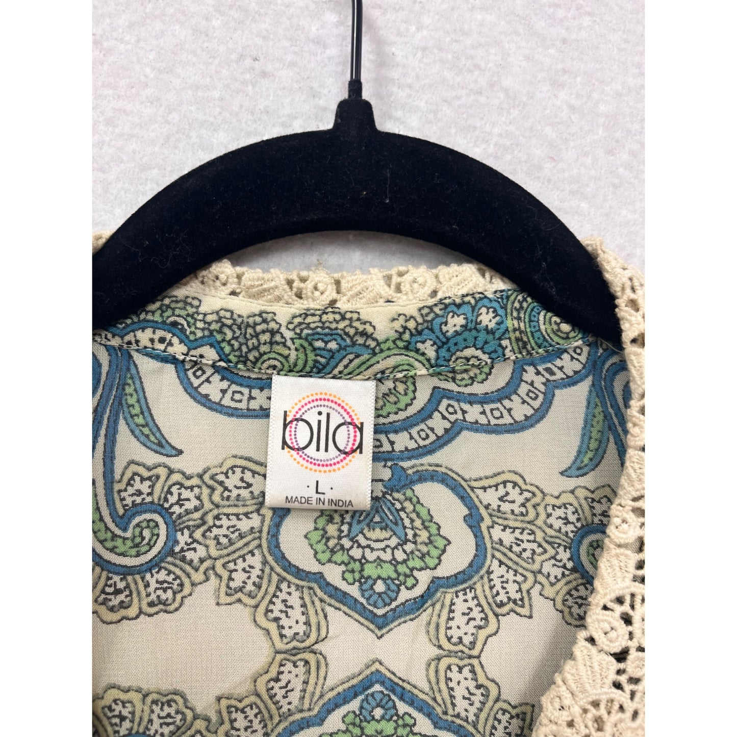 Vintage Biba Paisley Floral Lace Trim Sleeveless Blouse Rayon Boho Top #531A