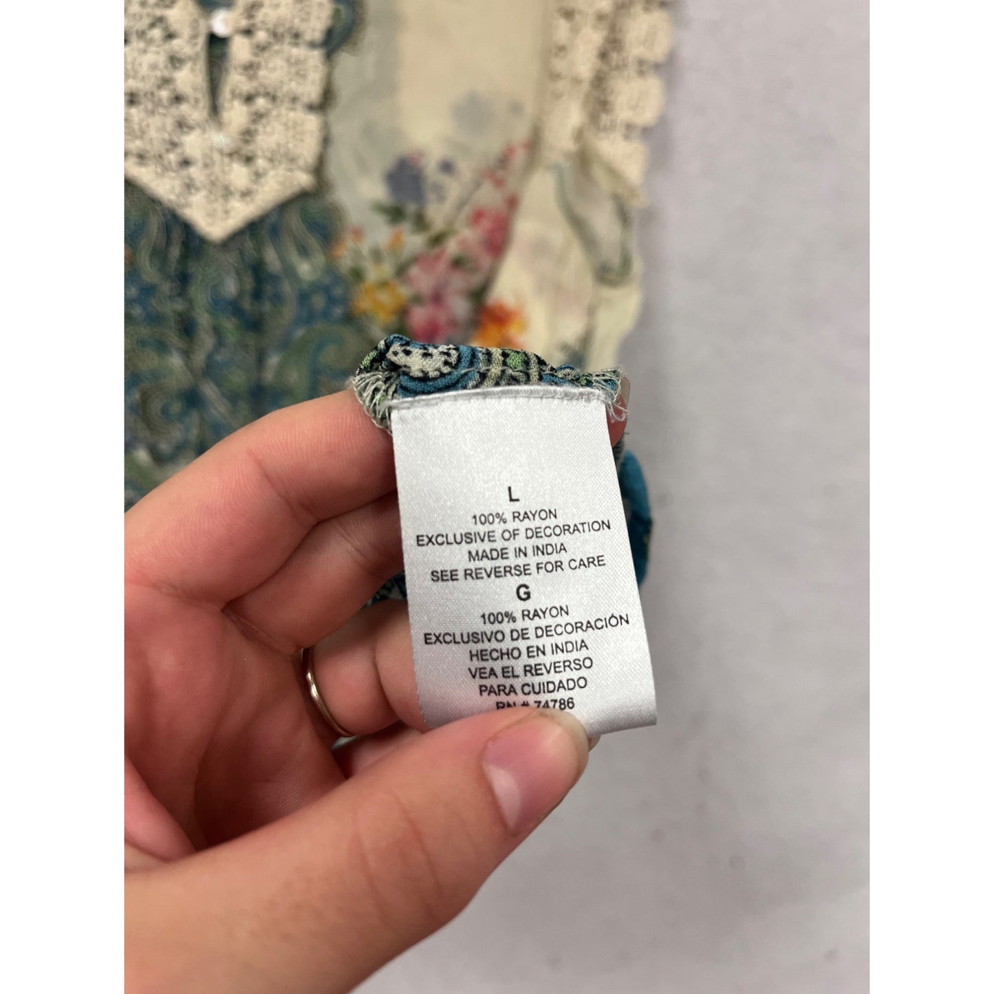 Vintage Biba Paisley Floral Lace Trim Sleeveless Blouse Rayon Boho Top #531A