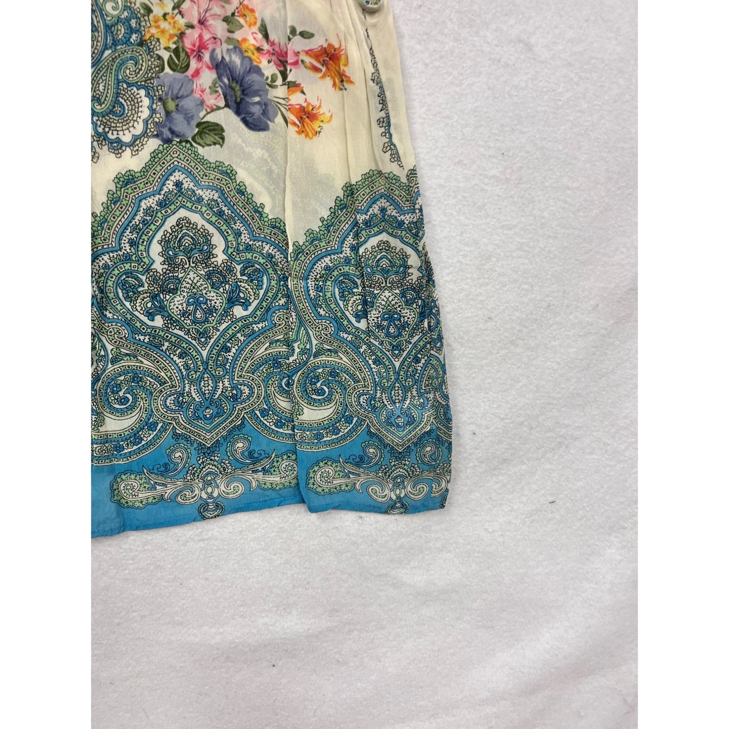 Vintage Biba Paisley Floral Lace Trim Sleeveless Blouse Rayon Boho Top #531A