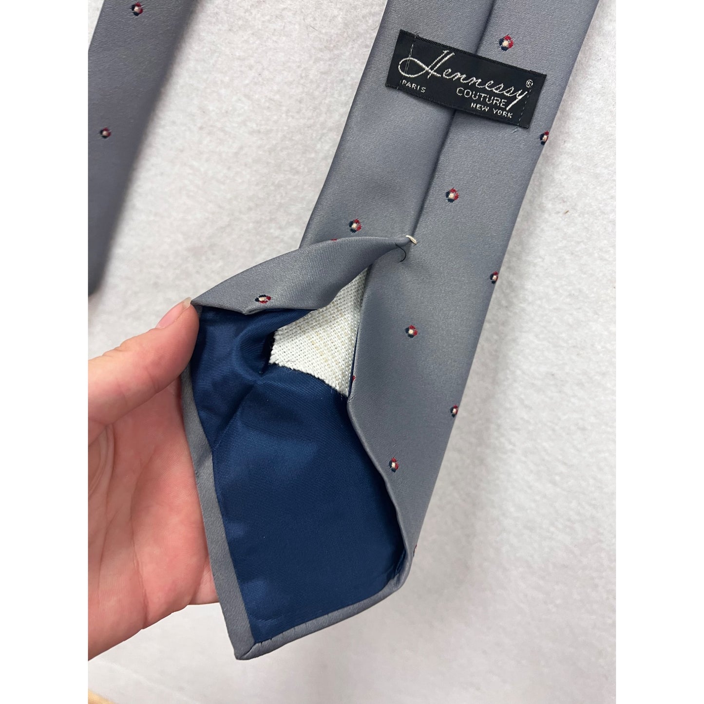 Hennessy Couture Gray Necktie With Red & White Dots Pattern #39A