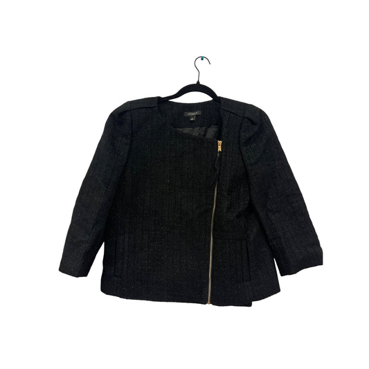 Women’s Ann Taylor Black Wool Blazer Jacket Size 12 With Gold Zipper #6327