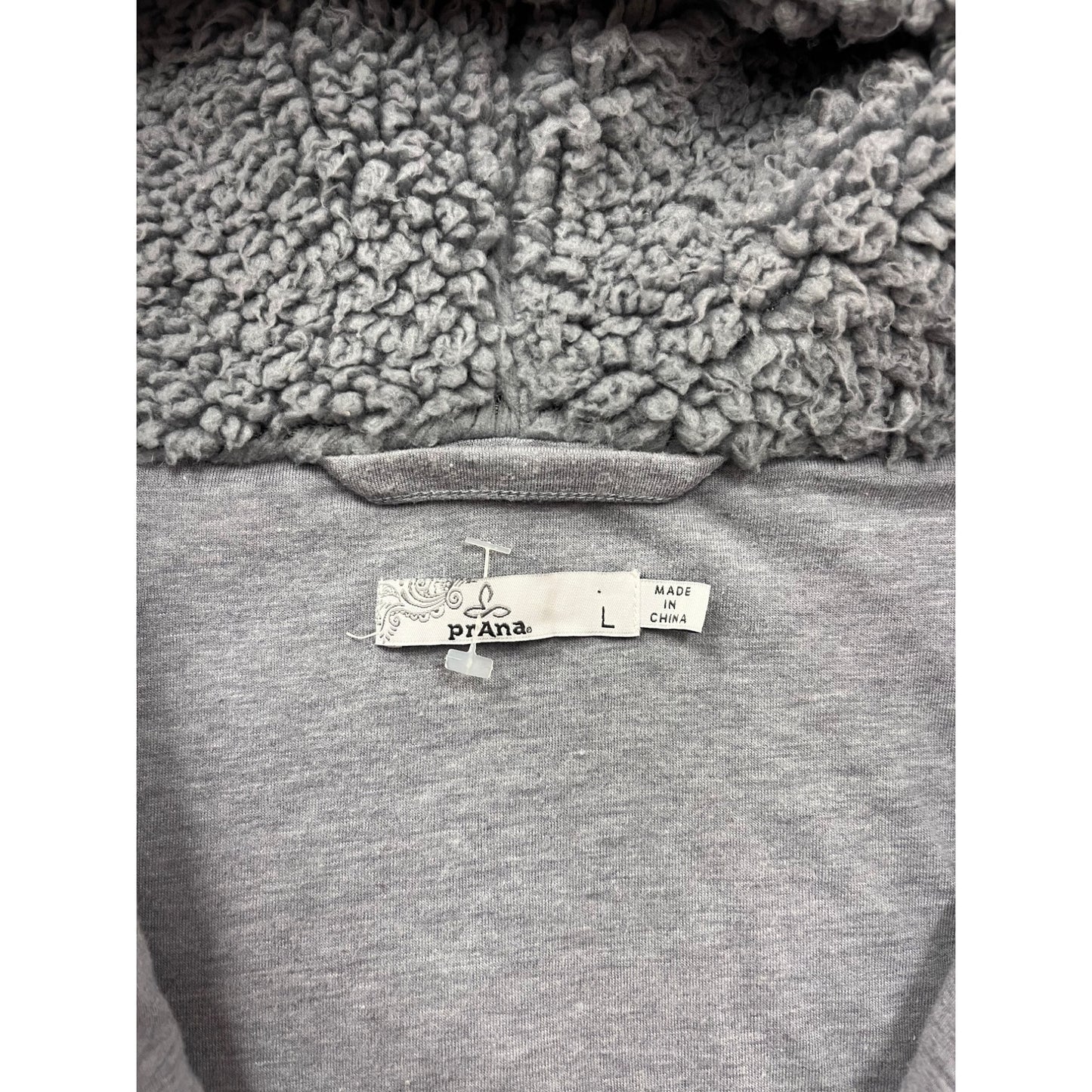 Prana Hooded Sherpa Vest Gray Zip-Up Size L #8655