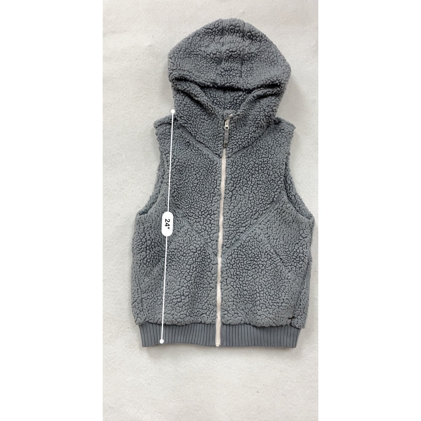 Prana Hooded Sherpa Vest Gray Zip-Up Size L #8655