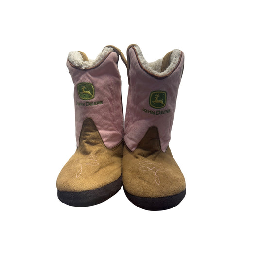 John Deere Pink & Brown Cowboy Kickers With Sherpa Lining Size 6 #9813