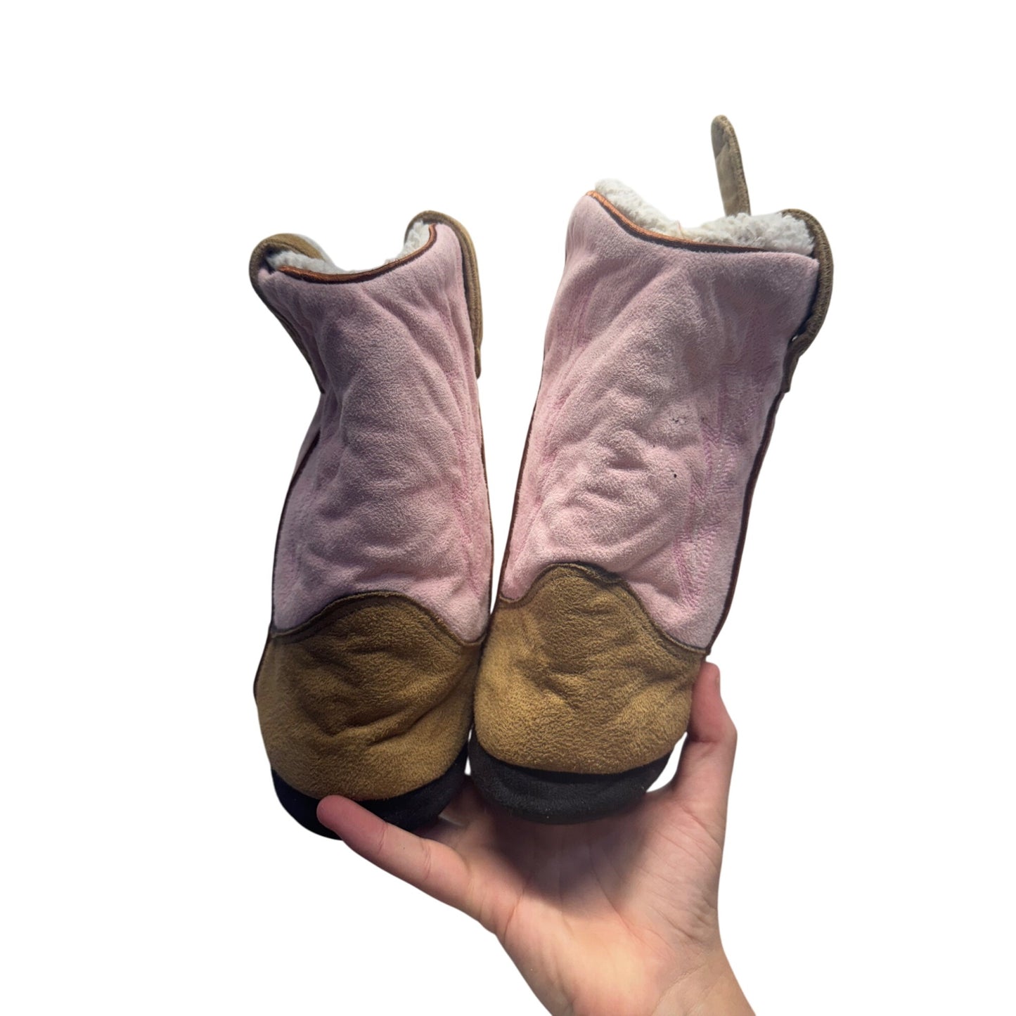 John Deere Pink & Brown Cowboy Kickers With Sherpa Lining Size 6 #9813