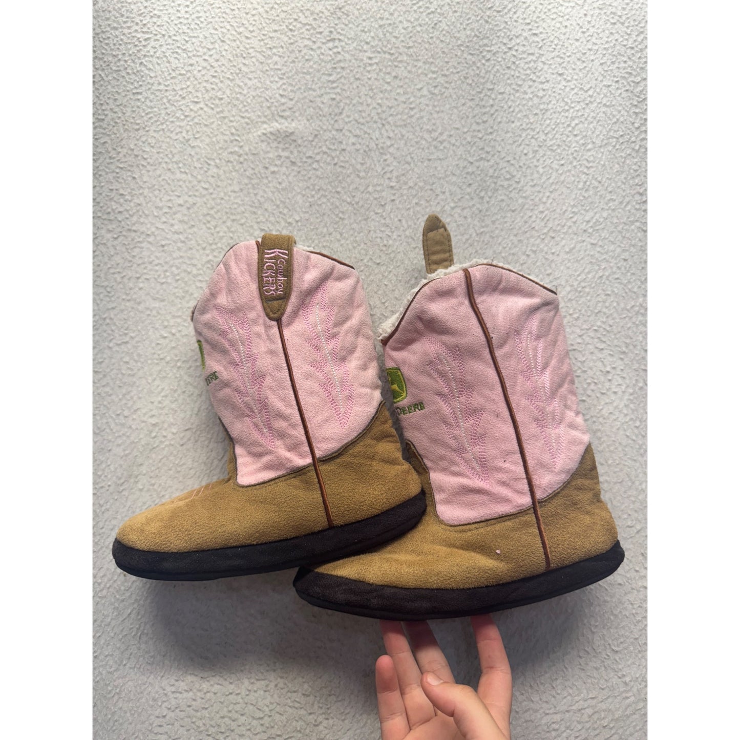 John Deere Pink & Brown Cowboy Kickers With Sherpa Lining Size 6 #9813