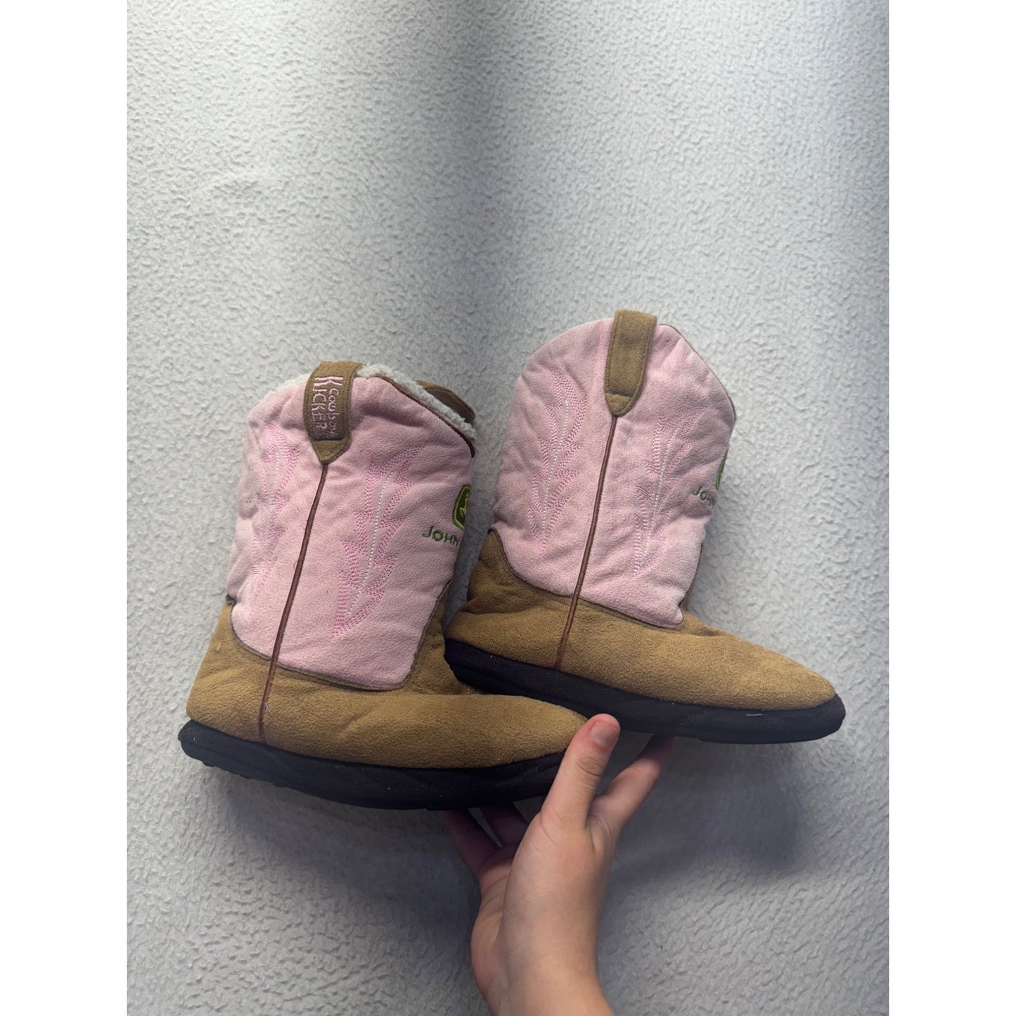 John Deere Pink & Brown Cowboy Kickers With Sherpa Lining Size 6 #9813