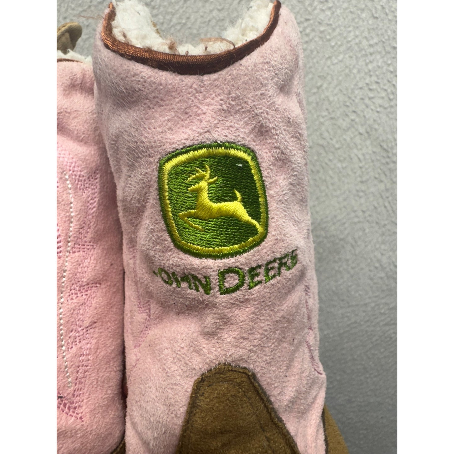 John Deere Pink & Brown Cowboy Kickers With Sherpa Lining Size 6 #9813