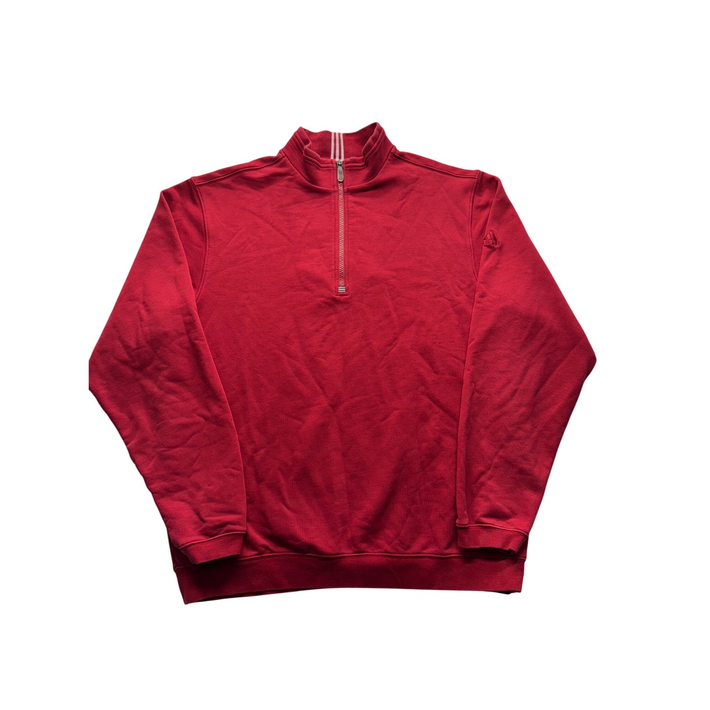 Adidas Red Quarter-Zip Sweatshirt L/G Cotton Blend Mens Casual Pullover #9532