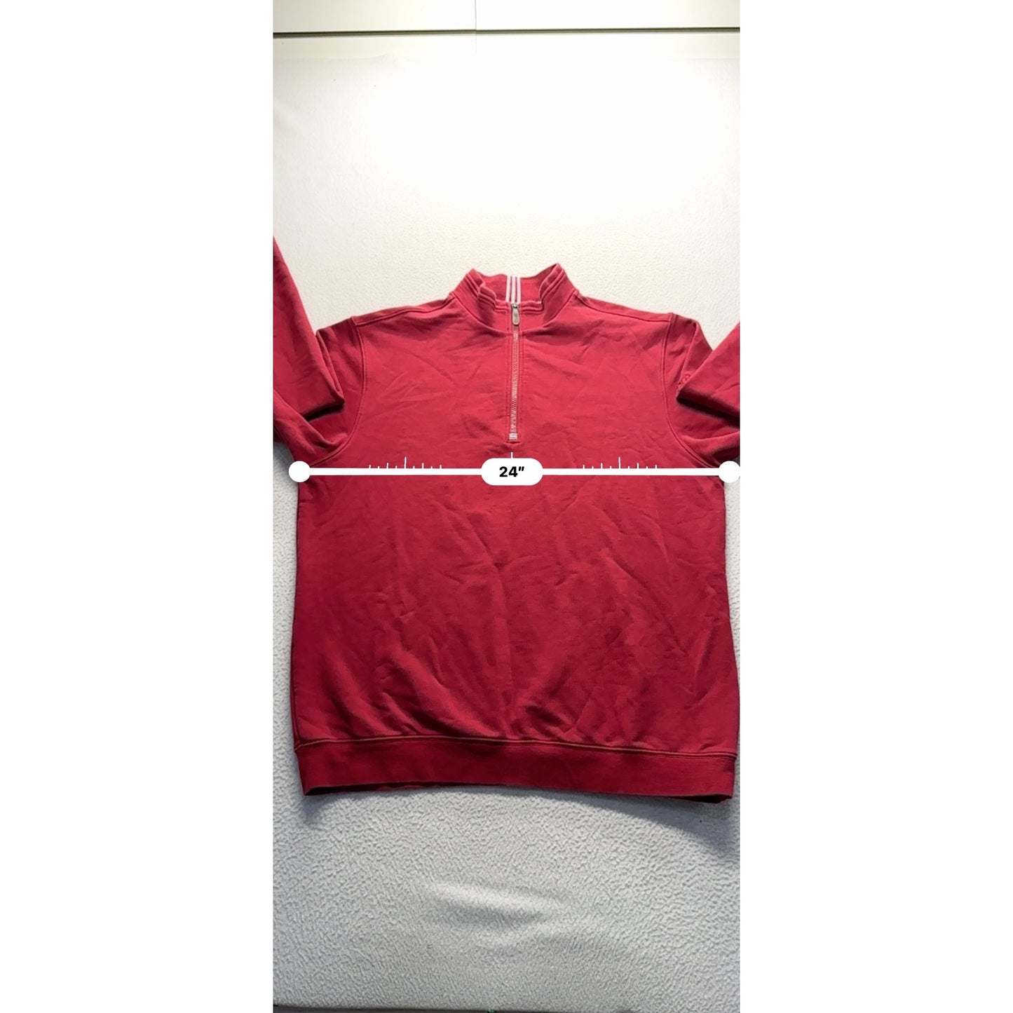 Adidas Red Quarter-Zip Sweatshirt L/G Cotton Blend Mens Casual Pullover #9532