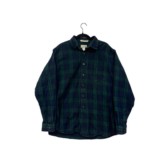 L.L.Bean Mens Traditional Fit Green & Navy Plaid Flannel Shirt L Long Sleeve #6895