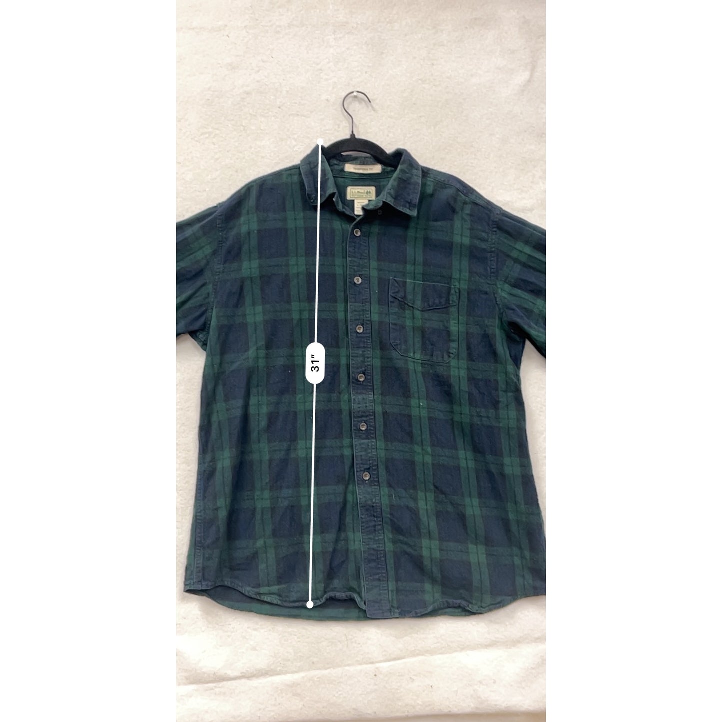L.L.Bean Mens Traditional Fit Green & Navy Plaid Flannel Shirt L Long Sleeve #6895