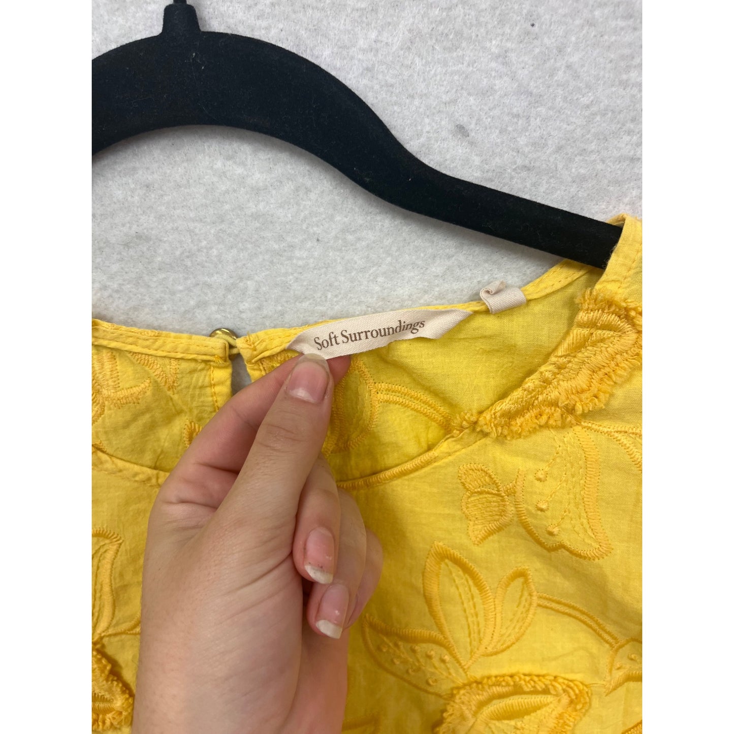 Soft Surroundings Yellow Embroidered Floral Sleeveless Tank Top XL #682A