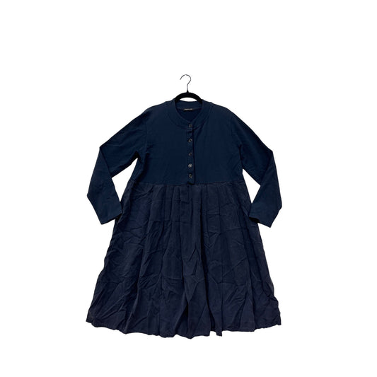 Womens XL Navy Long Sleeve Button Front Tiered Cotton Dress Made In Italy #6867