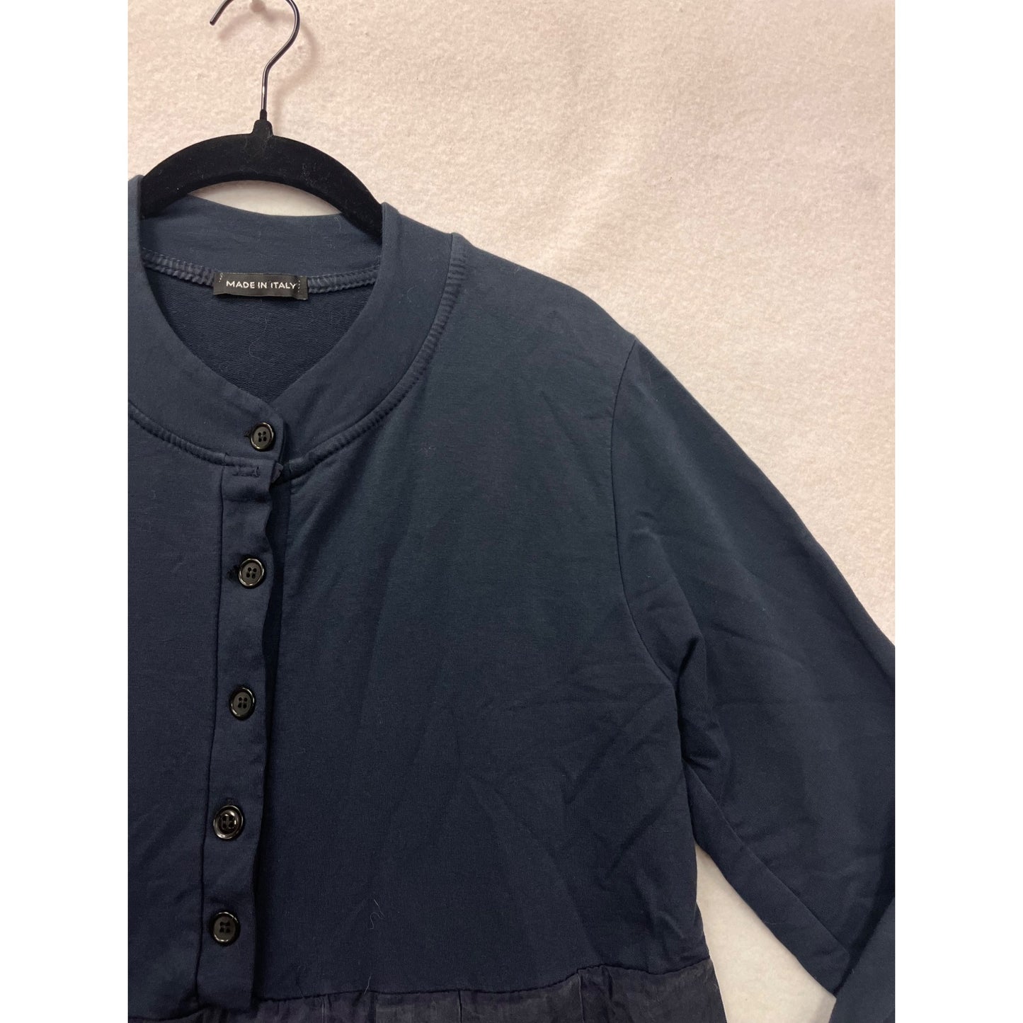 Womens XL Navy Long Sleeve Button Front Tiered Cotton Dress Made In Italy #6867