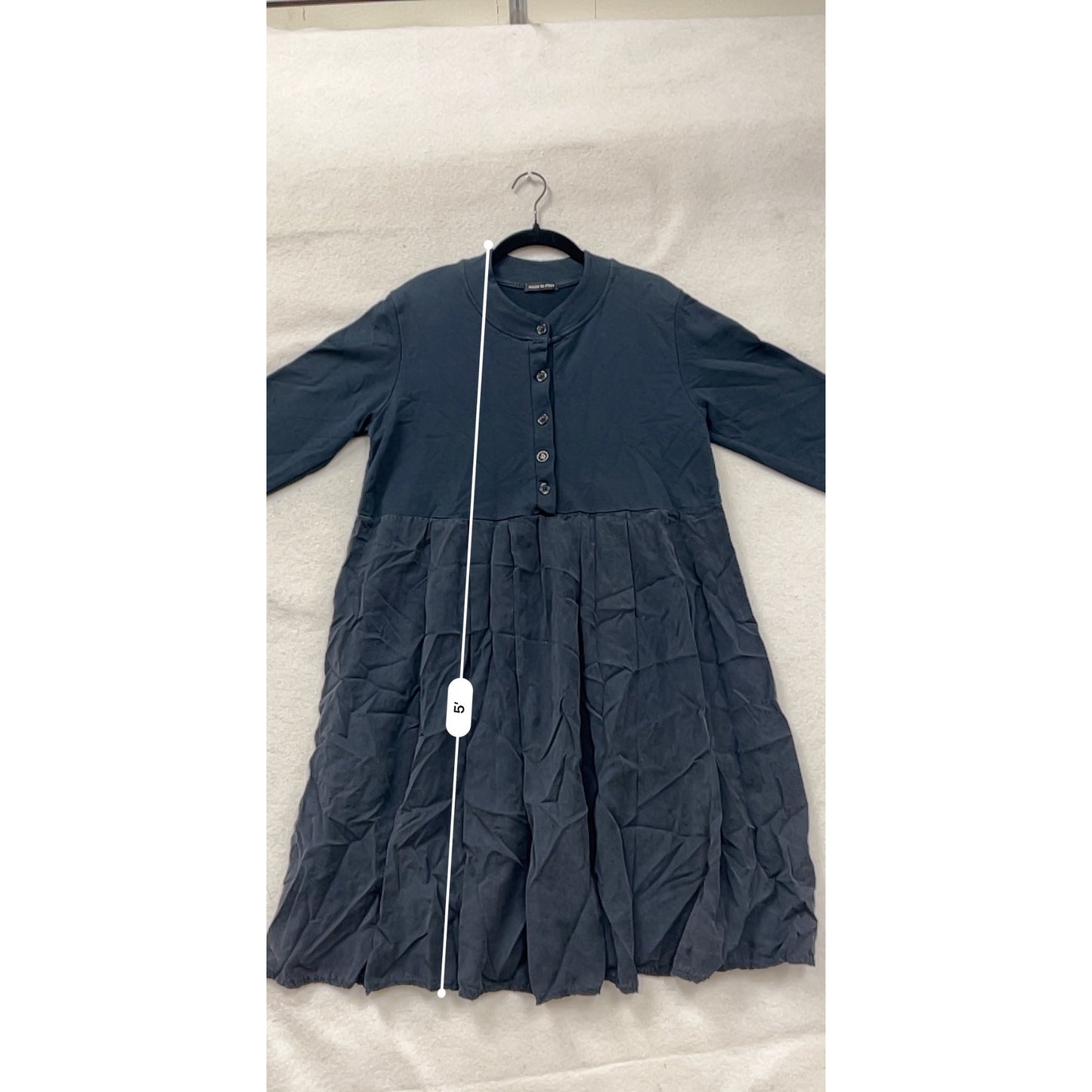 Womens XL Navy Long Sleeve Button Front Tiered Cotton Dress Made In Italy #6867