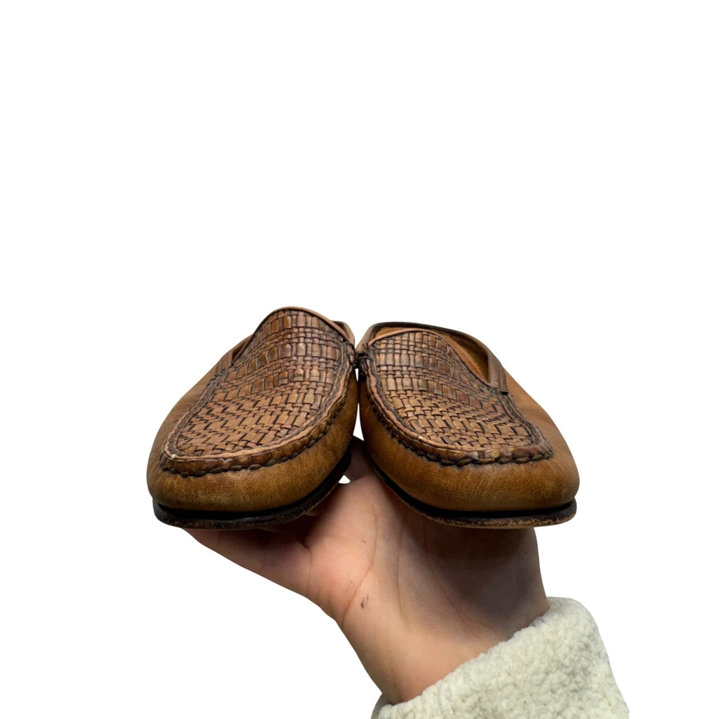 Cole Haan Brown Leather Woven Slip-On Loafers With Rubber Sole #9831