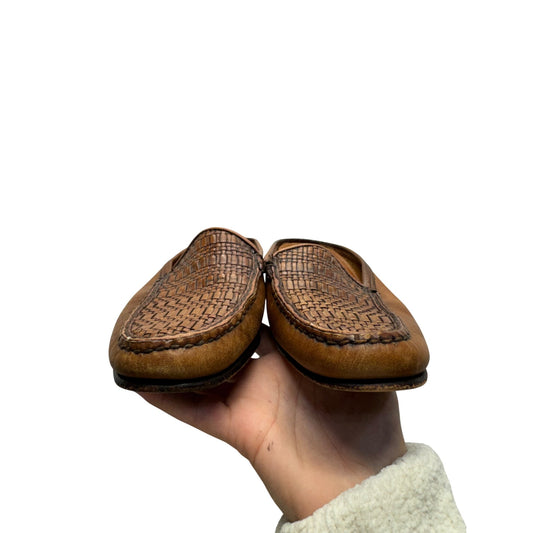 Cole Haan Brown Leather Woven Slip-On Loafers With Rubber Sole #9831