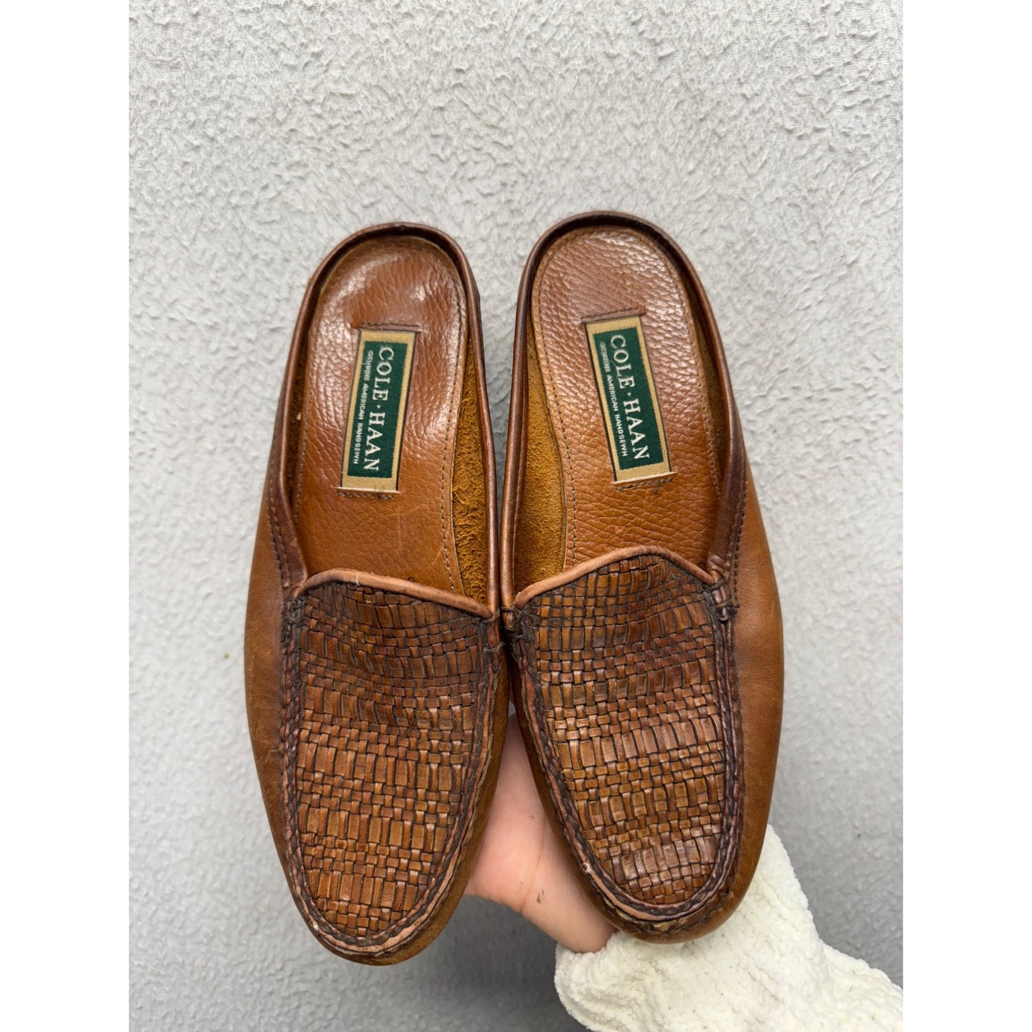 Cole Haan Brown Leather Woven Slip-On Loafers With Rubber Sole #9831