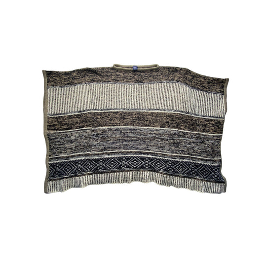 Gap Striped Wool Blend Poncho Shawl With Geometric Patterns In Neutral Tones #7110