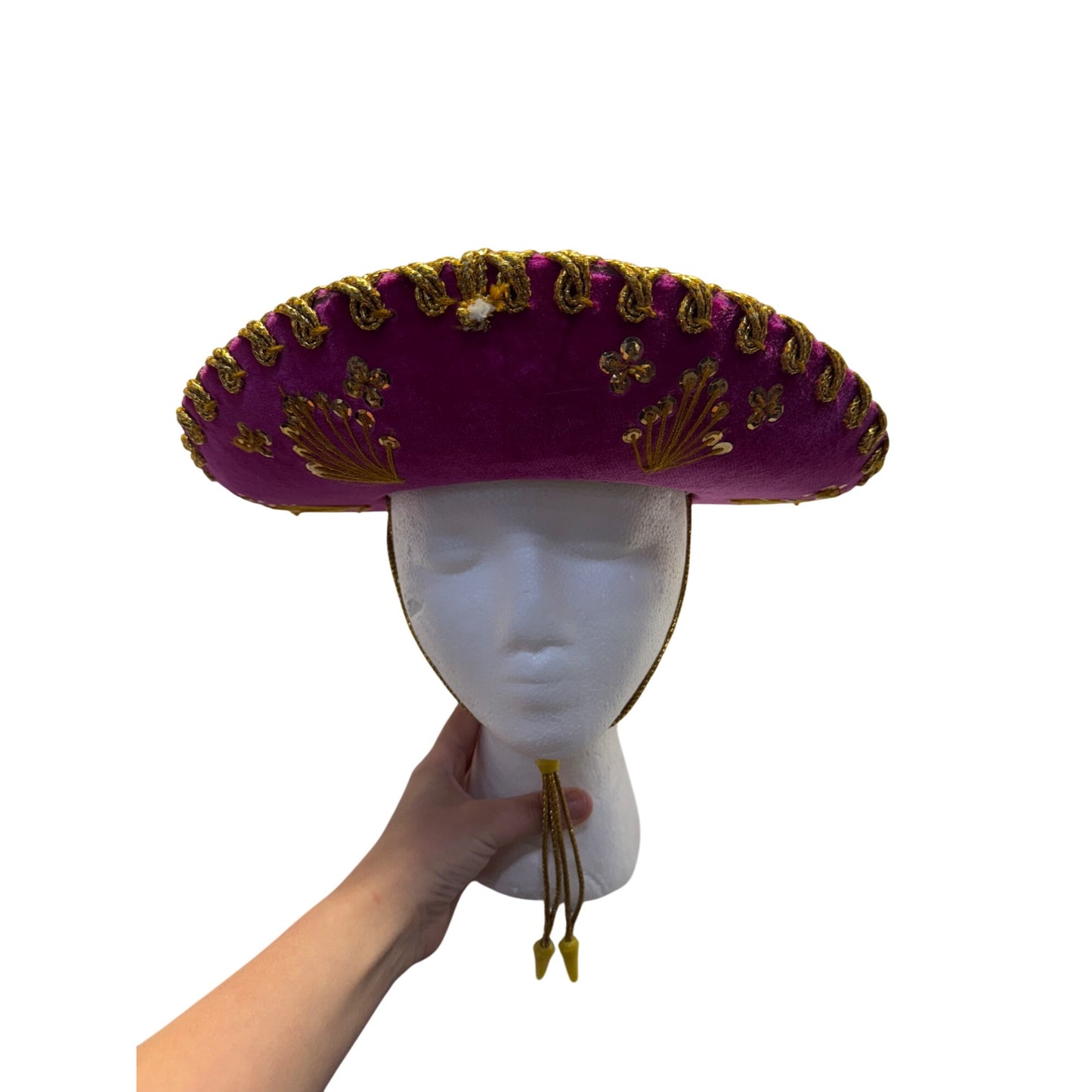 Pink & Gold Embroidered Salazar Yepez Mexican Sombrero Hat Velvet Handmade #9765