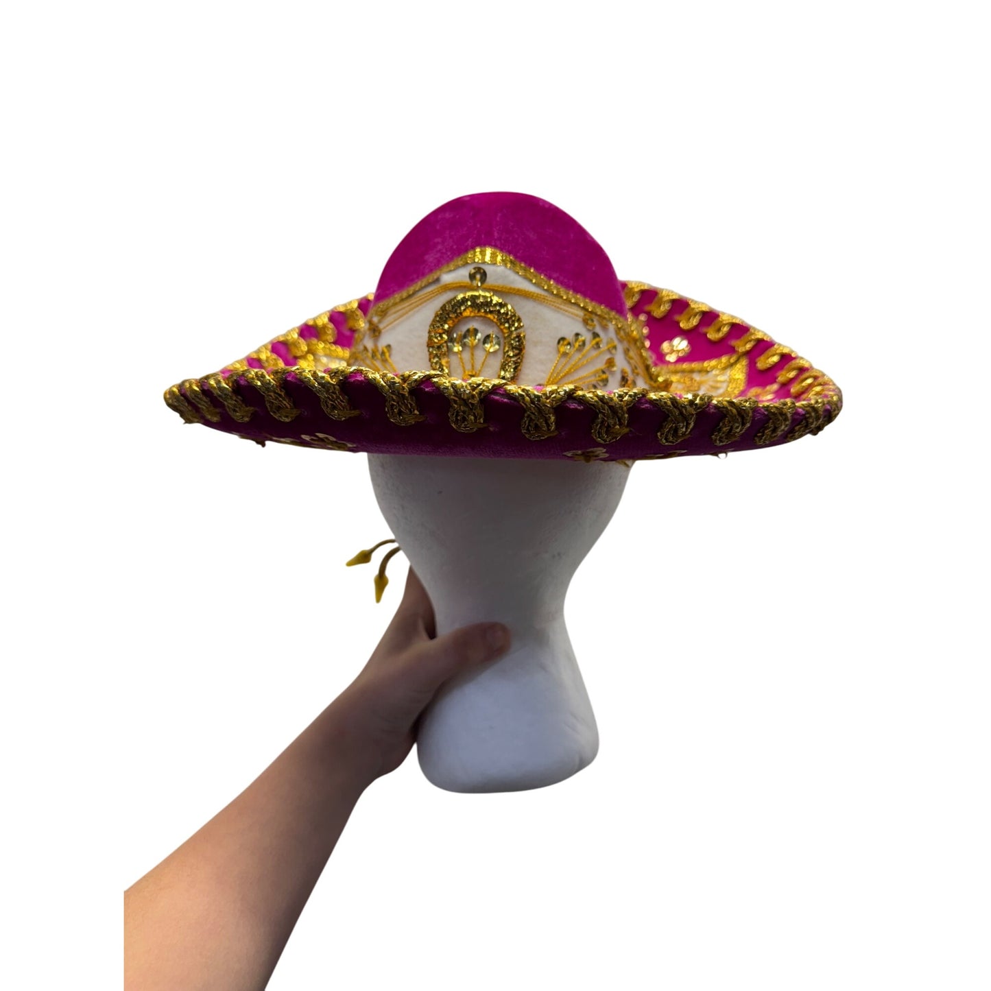 Pink & Gold Embroidered Salazar Yepez Mexican Sombrero Hat Velvet Handmade #9765