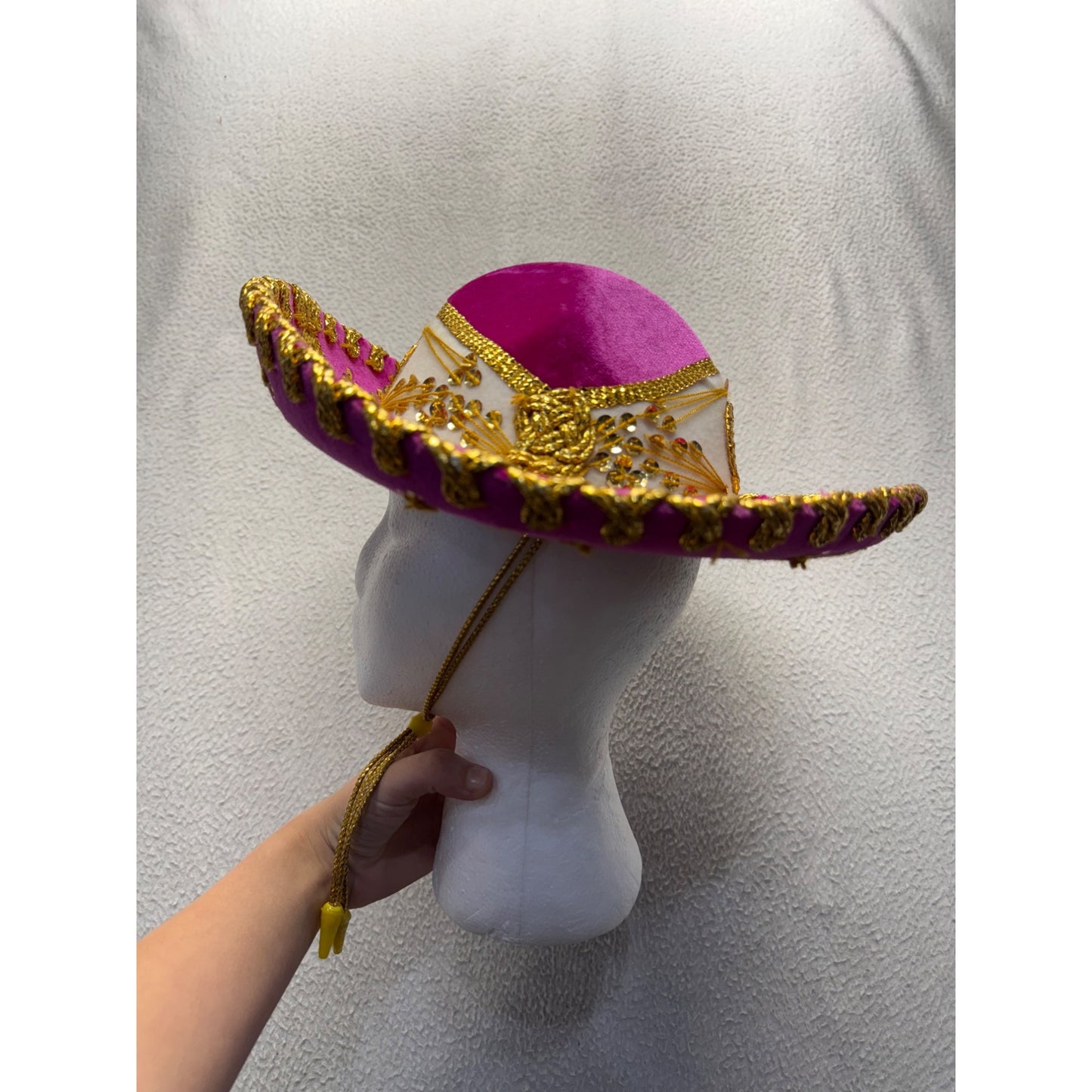 Pink & Gold Embroidered Salazar Yepez Mexican Sombrero Hat Velvet Handmade #9765