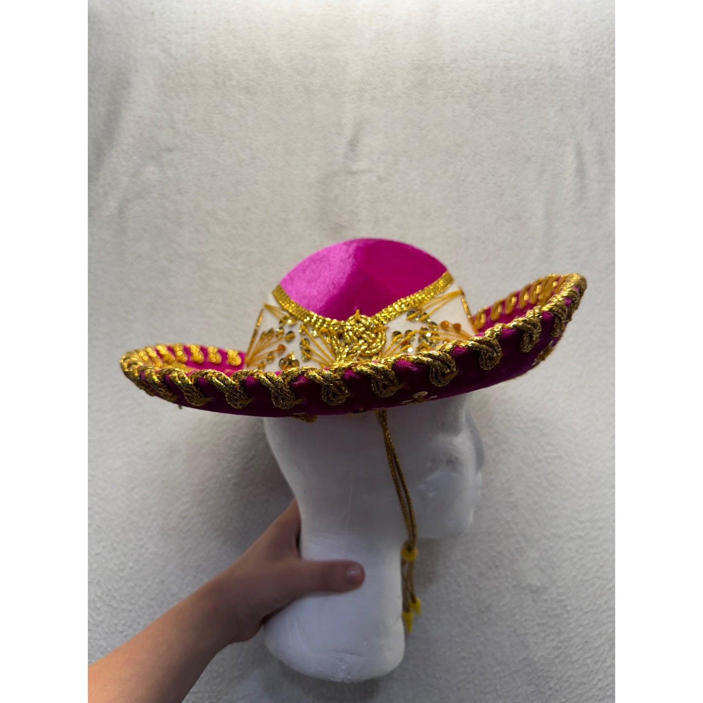 Pink & Gold Embroidered Salazar Yepez Mexican Sombrero Hat Velvet Handmade #9765