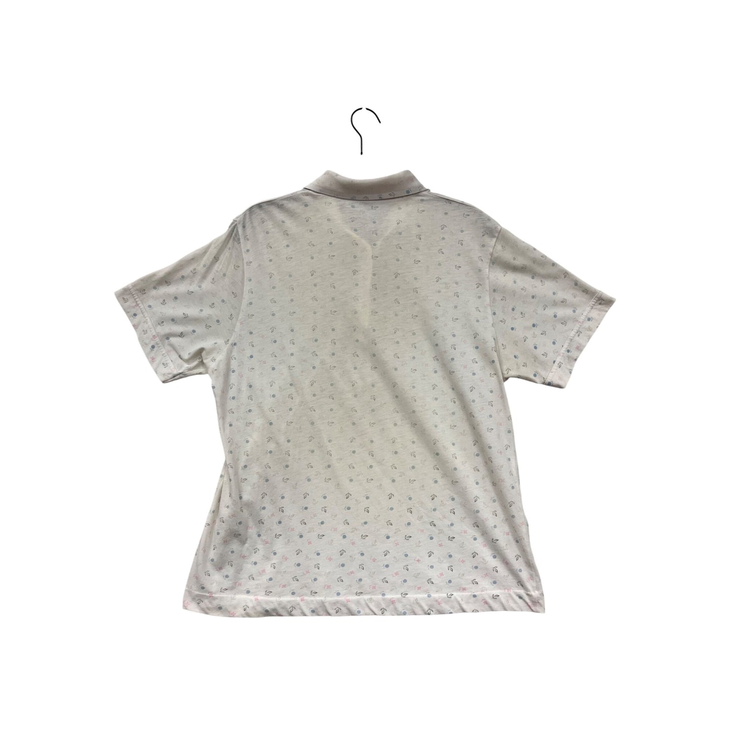Leon Levin Womens Large White Floral Polo Short Sleeve Shirt #6715