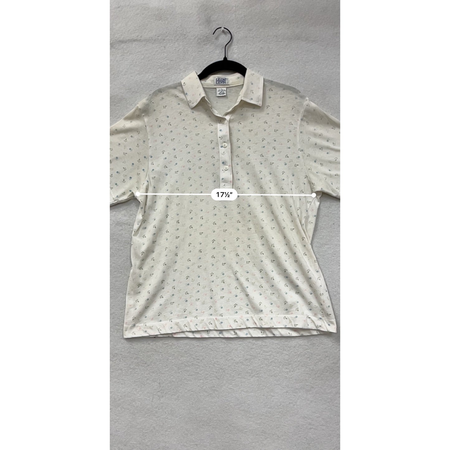 Leon Levin Womens Large White Floral Polo Short Sleeve Shirt #6715