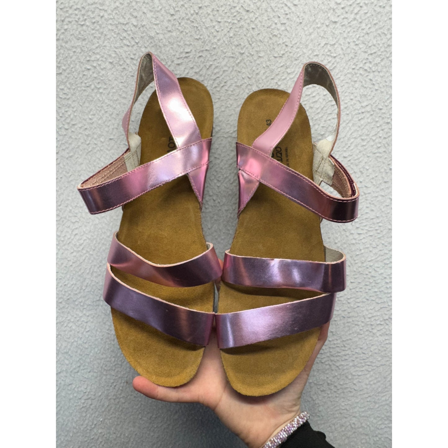 Naot Metallic Pink Strappy Sandals With Cork Footbed & Rubber Sole Size 43 #9247