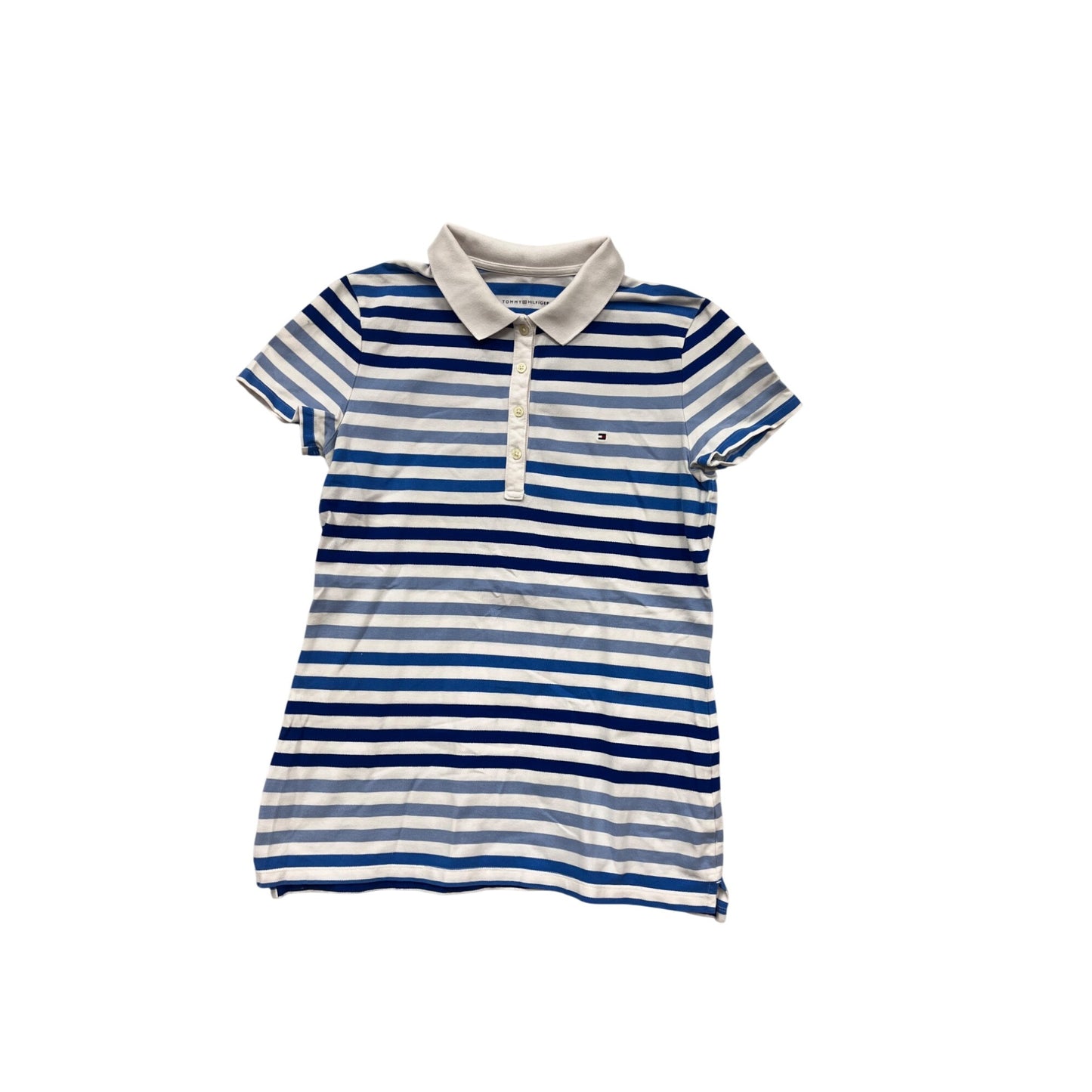 Tommy Hilfiger Blue & White Striped Polo Shirt M #690A