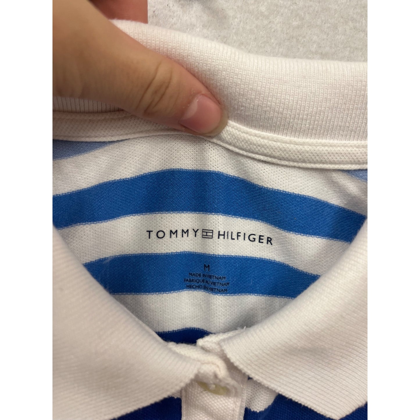 Tommy Hilfiger Blue & White Striped Polo Shirt M #690A