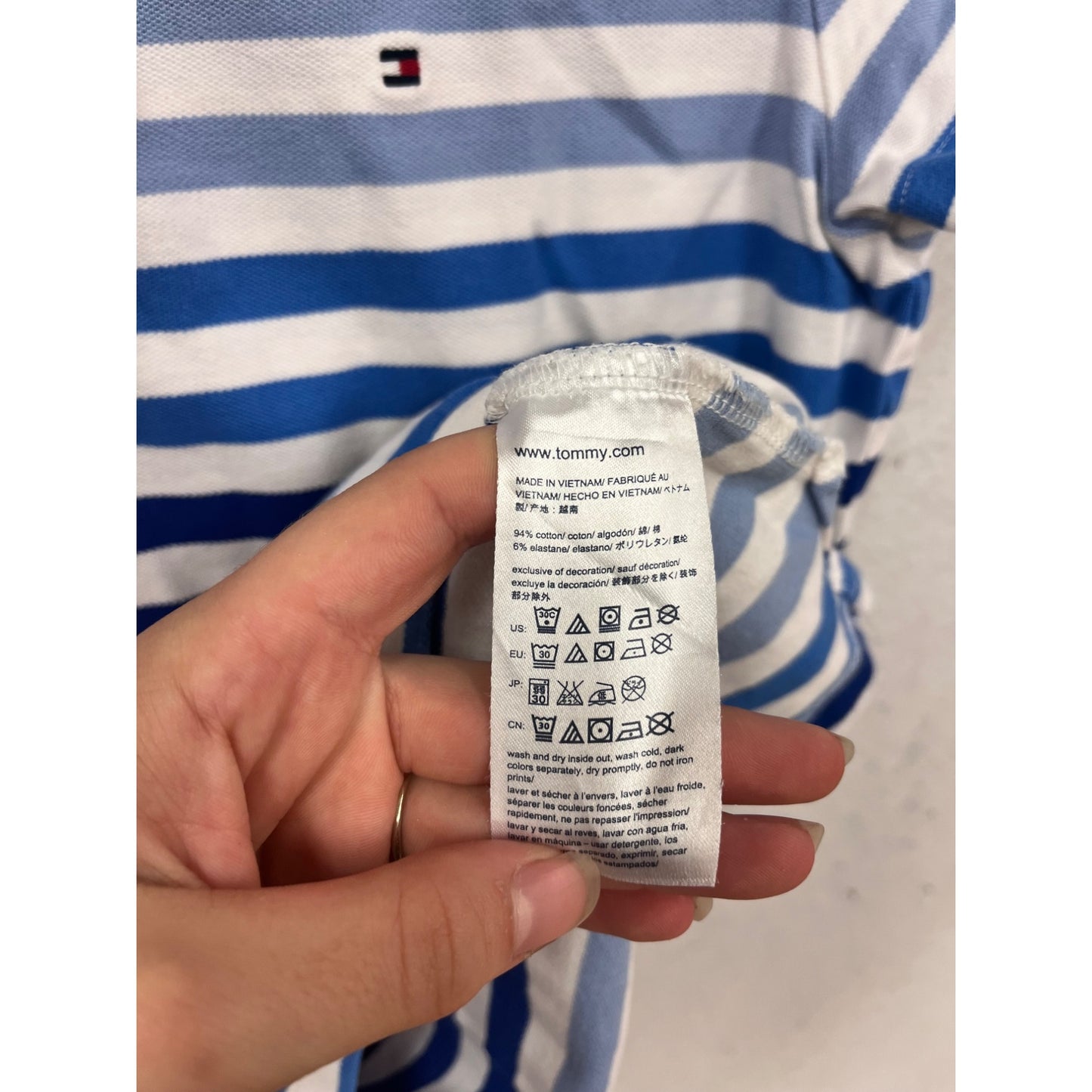 Tommy Hilfiger Blue & White Striped Polo Shirt M #690A