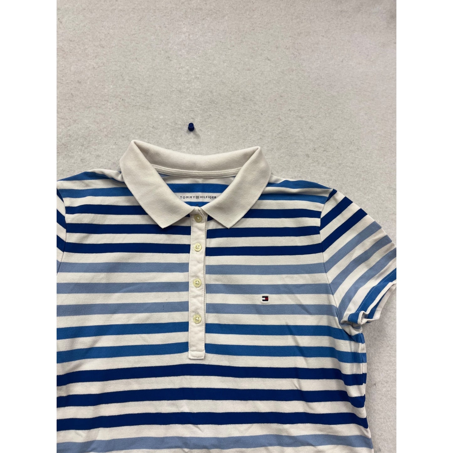 Tommy Hilfiger Blue & White Striped Polo Shirt M #690A