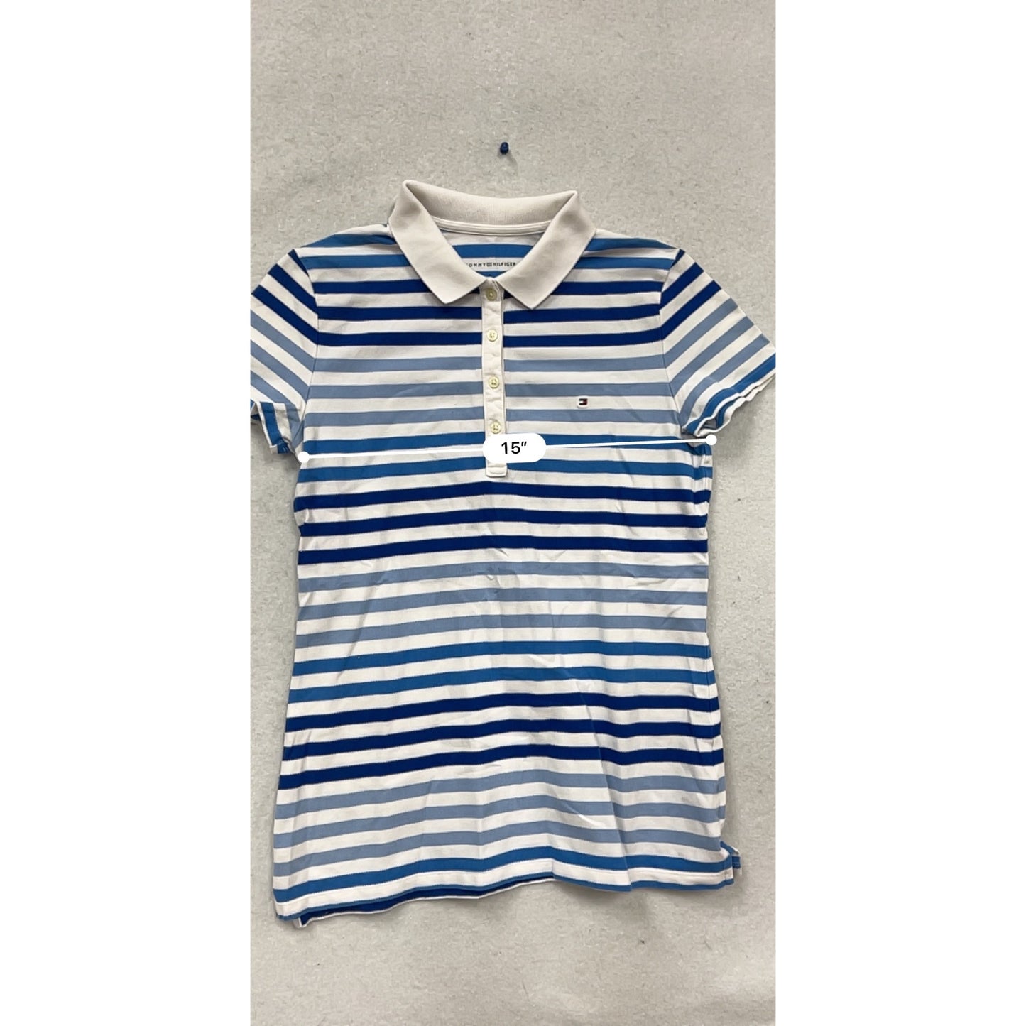Tommy Hilfiger Blue & White Striped Polo Shirt M #690A