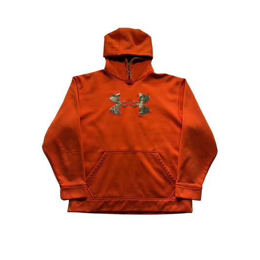 Under Armour Orange Hoodie Camo Logo Storm Pullover LG #9289