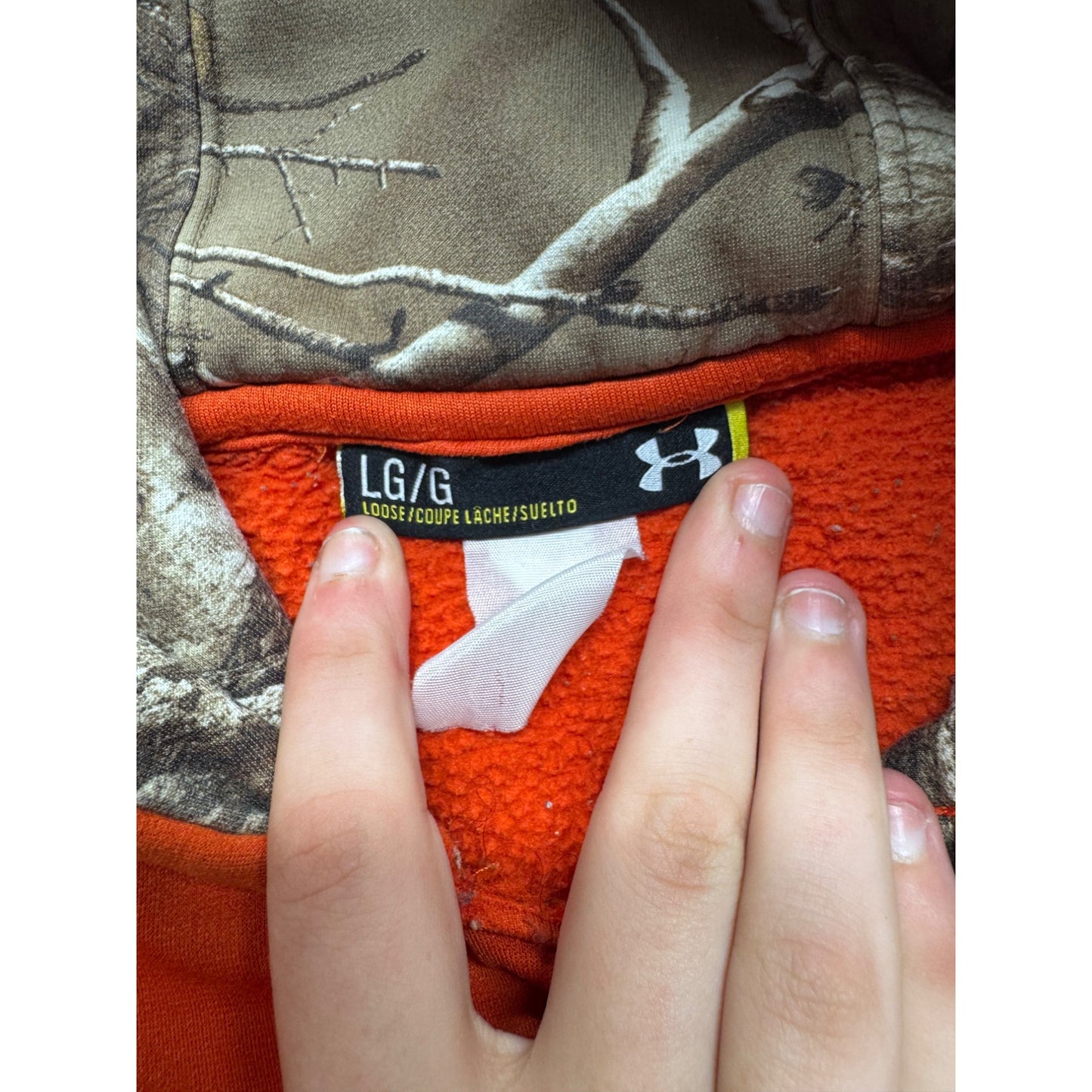 Under Armour Orange Hoodie Camo Logo Storm Pullover LG #9289