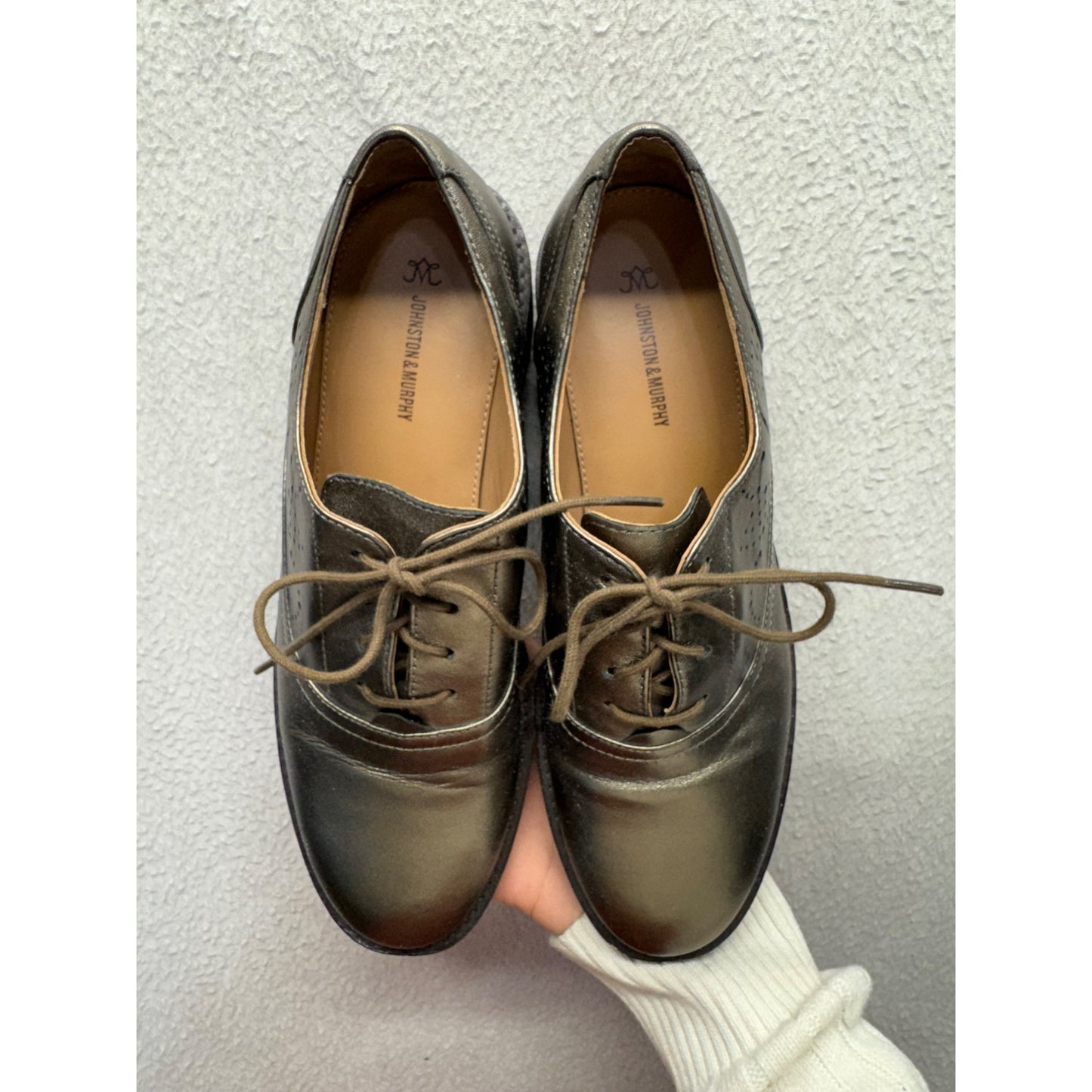 Johnston & Murphy Metallic Oxford Shoes Lace-Up Leather Sole Lugged Size 8 #11B