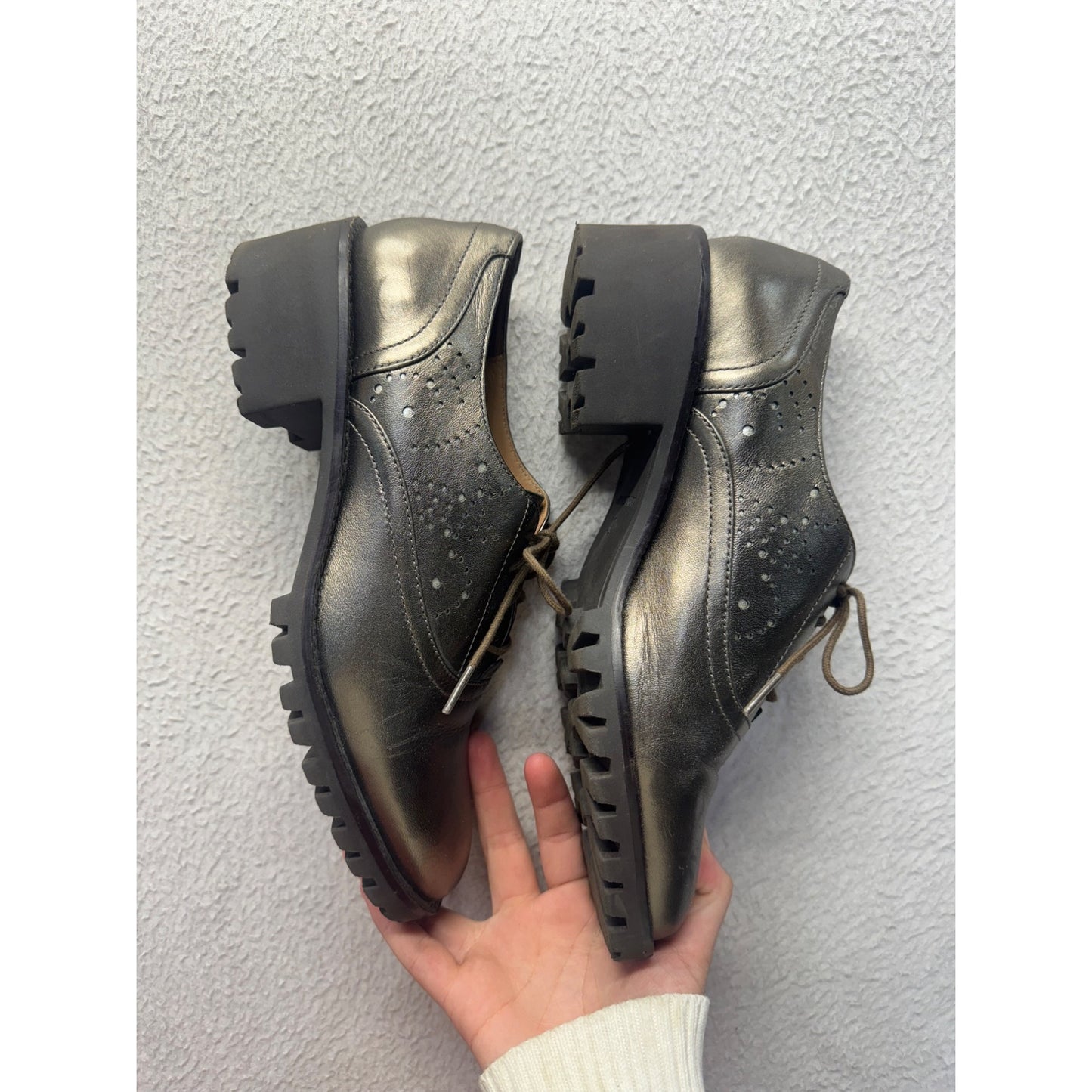 Johnston & Murphy Metallic Oxford Shoes Lace-Up Leather Sole Lugged Size 8 #11B