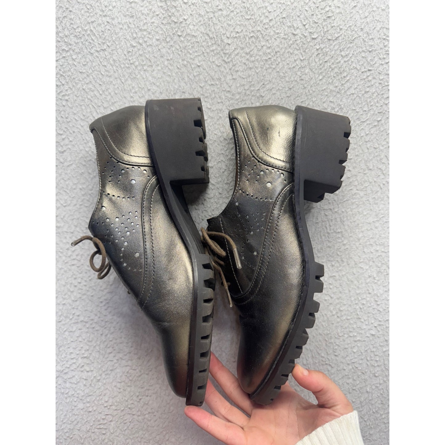Johnston & Murphy Metallic Oxford Shoes Lace-Up Leather Sole Lugged Size 8 #11B